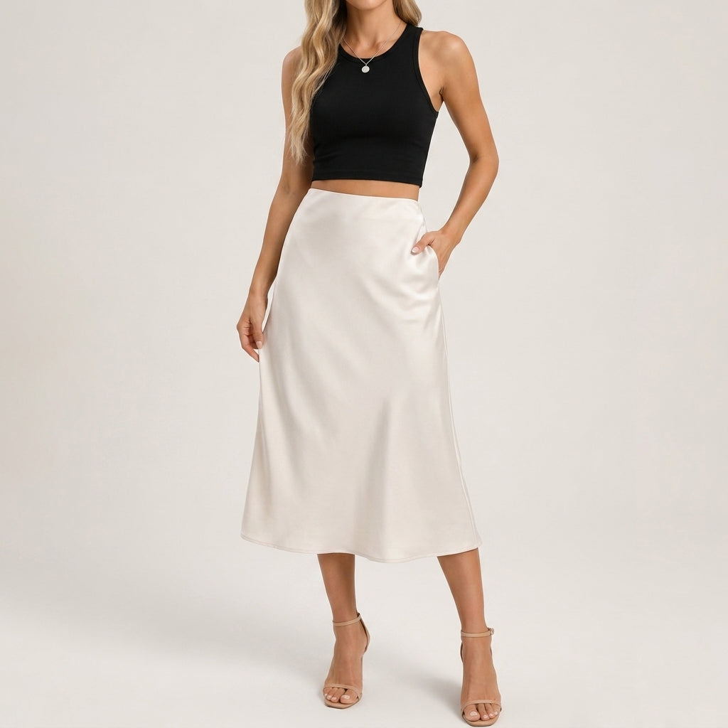 Maura Satin Midi Skirt