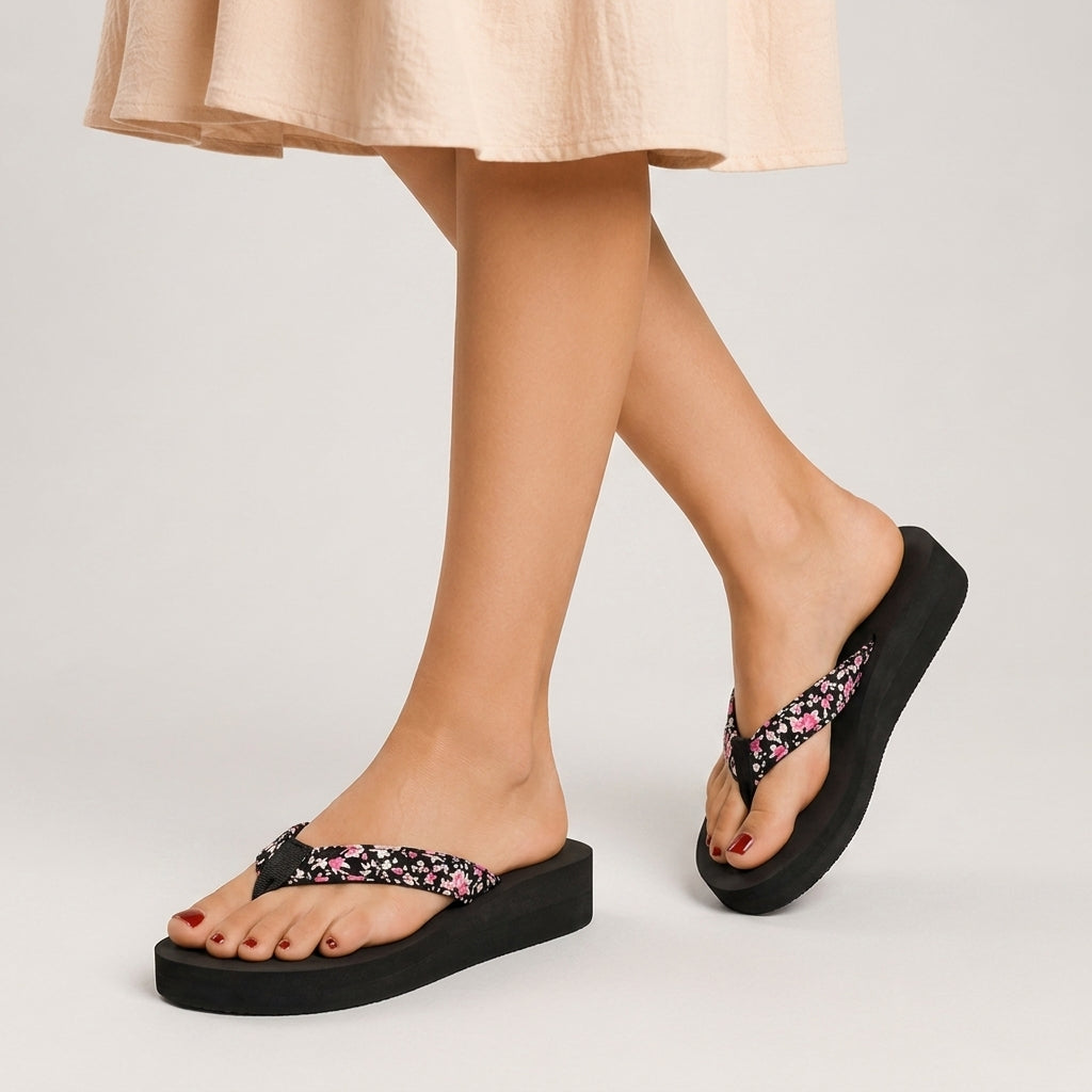 Sandy Floral Platform Flip Flops