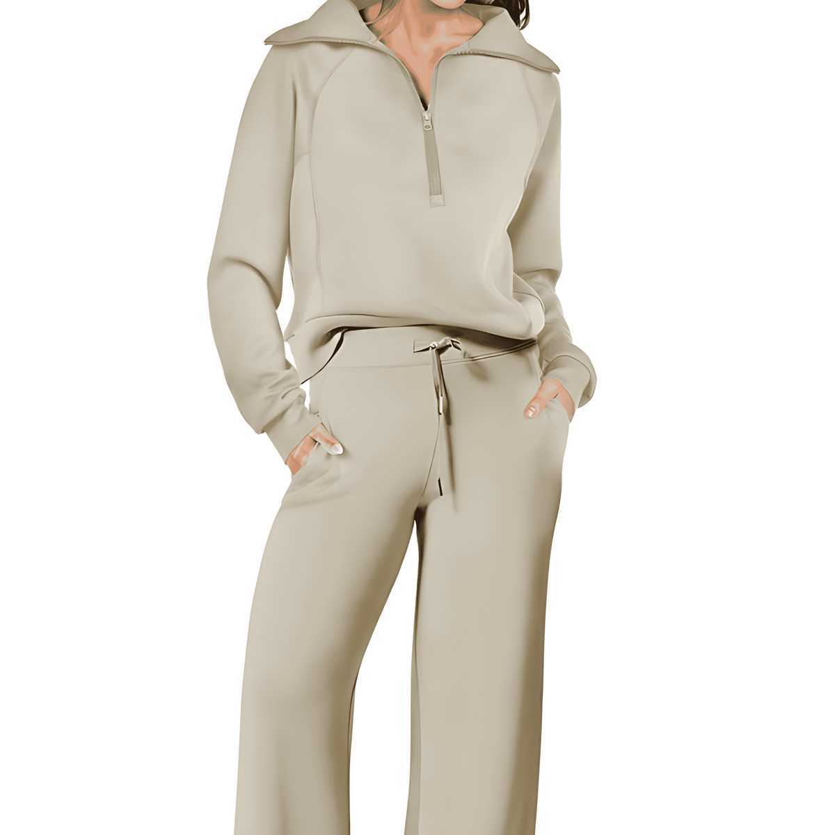Beige women's two-piece matching set, product view