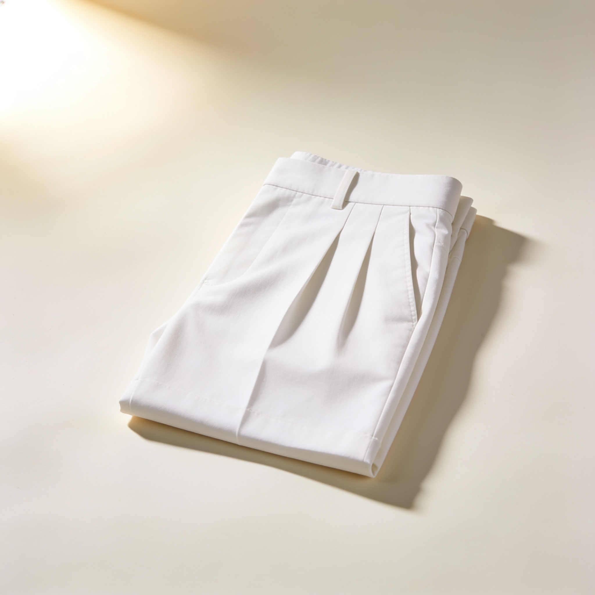 Men's White Tailored Pleated Chino Shorts