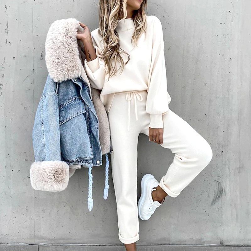White women's two-piece matching set, alternate product view