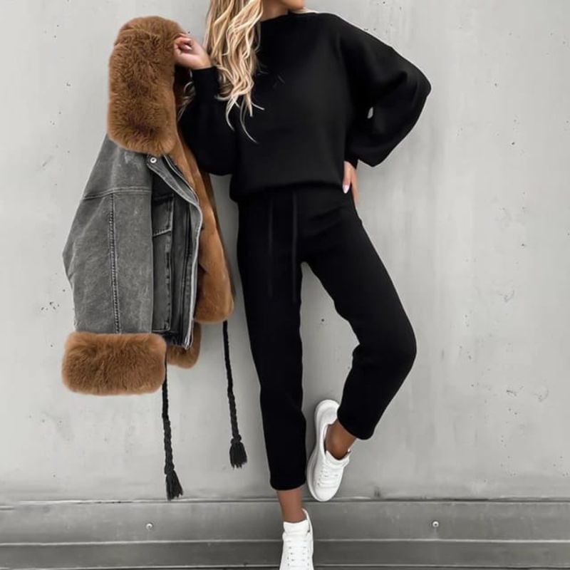 Black women's two-piece matching set, alternate product view