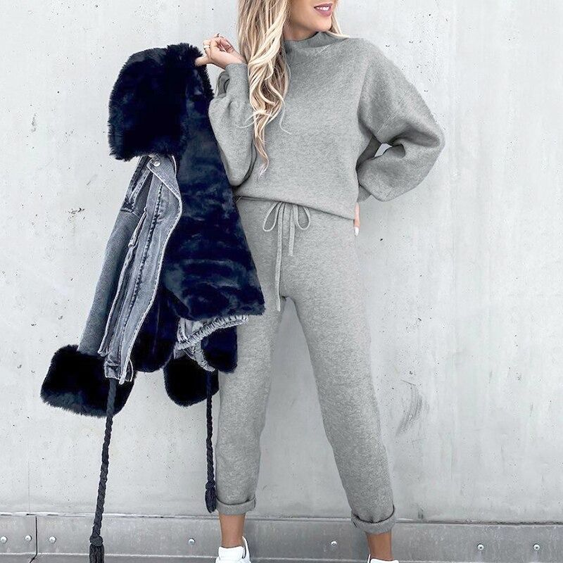 Gray women's two-piece matching set, product view
