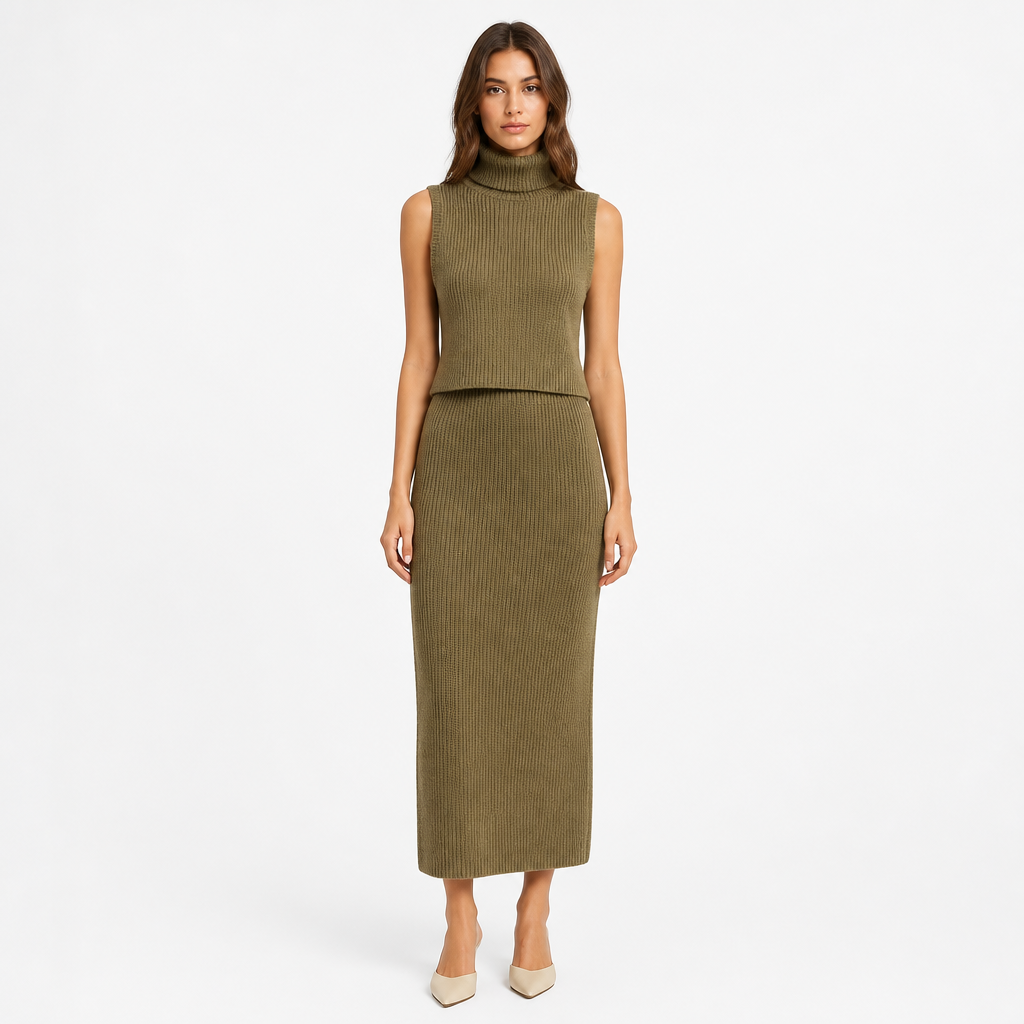 Khaki women's two-piece matching set, alternate product view