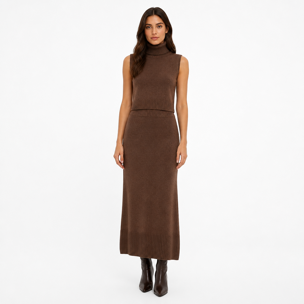 Brown women's two-piece matching set, alternate product view