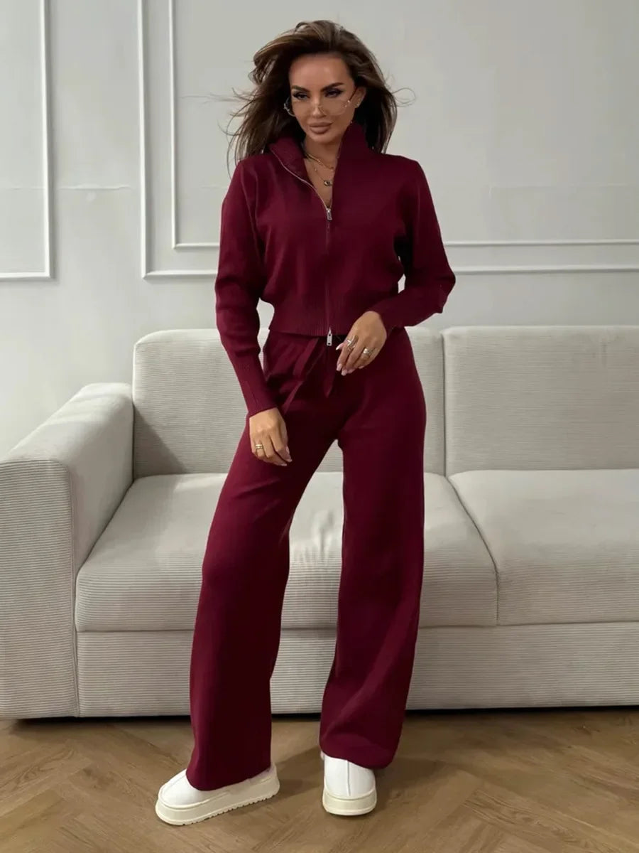 Burgundy women's two-piece matching set, alternate product view