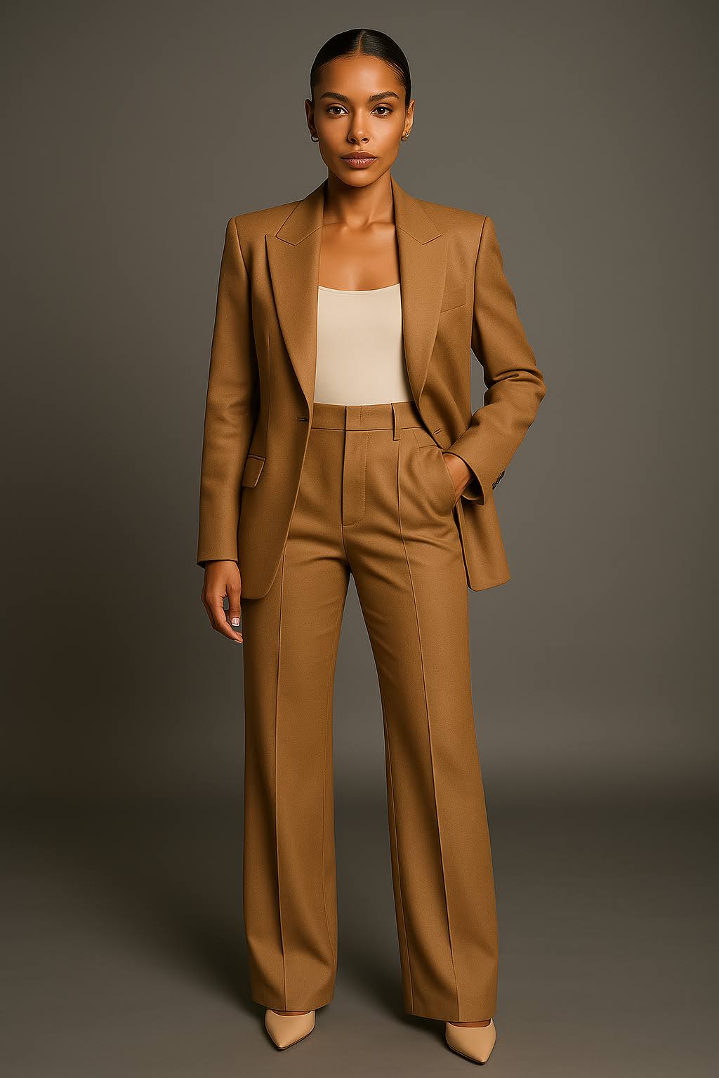 Khaki women's two-piece matching set, alternate product view