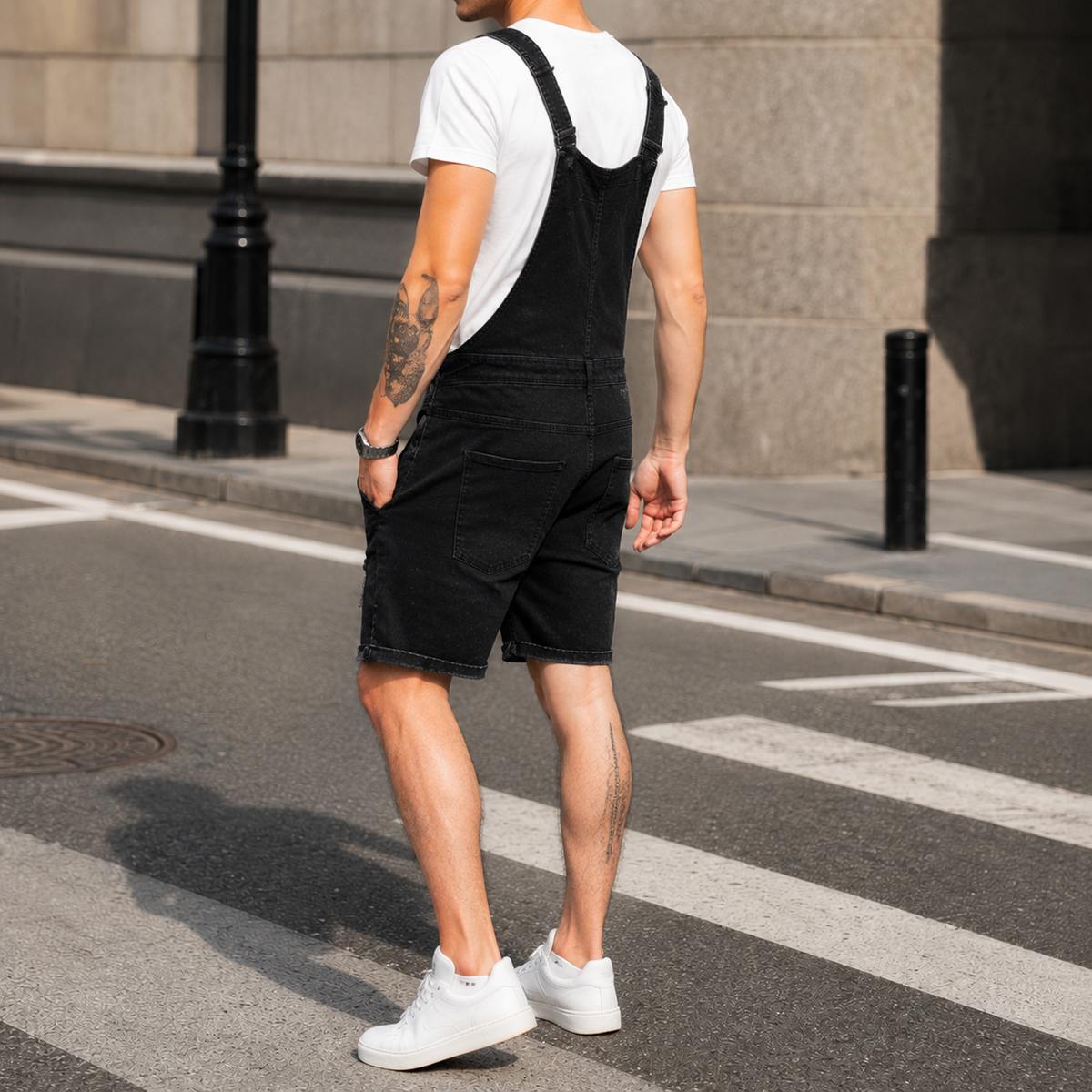 Caleb Distressed Denim Overalls