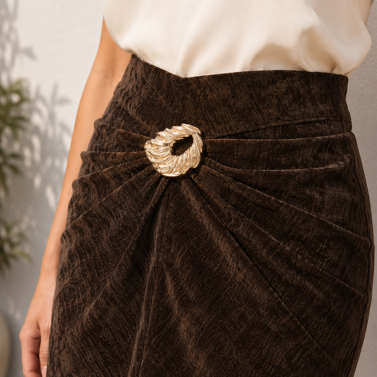 Celine Ruched Velvet Skirt