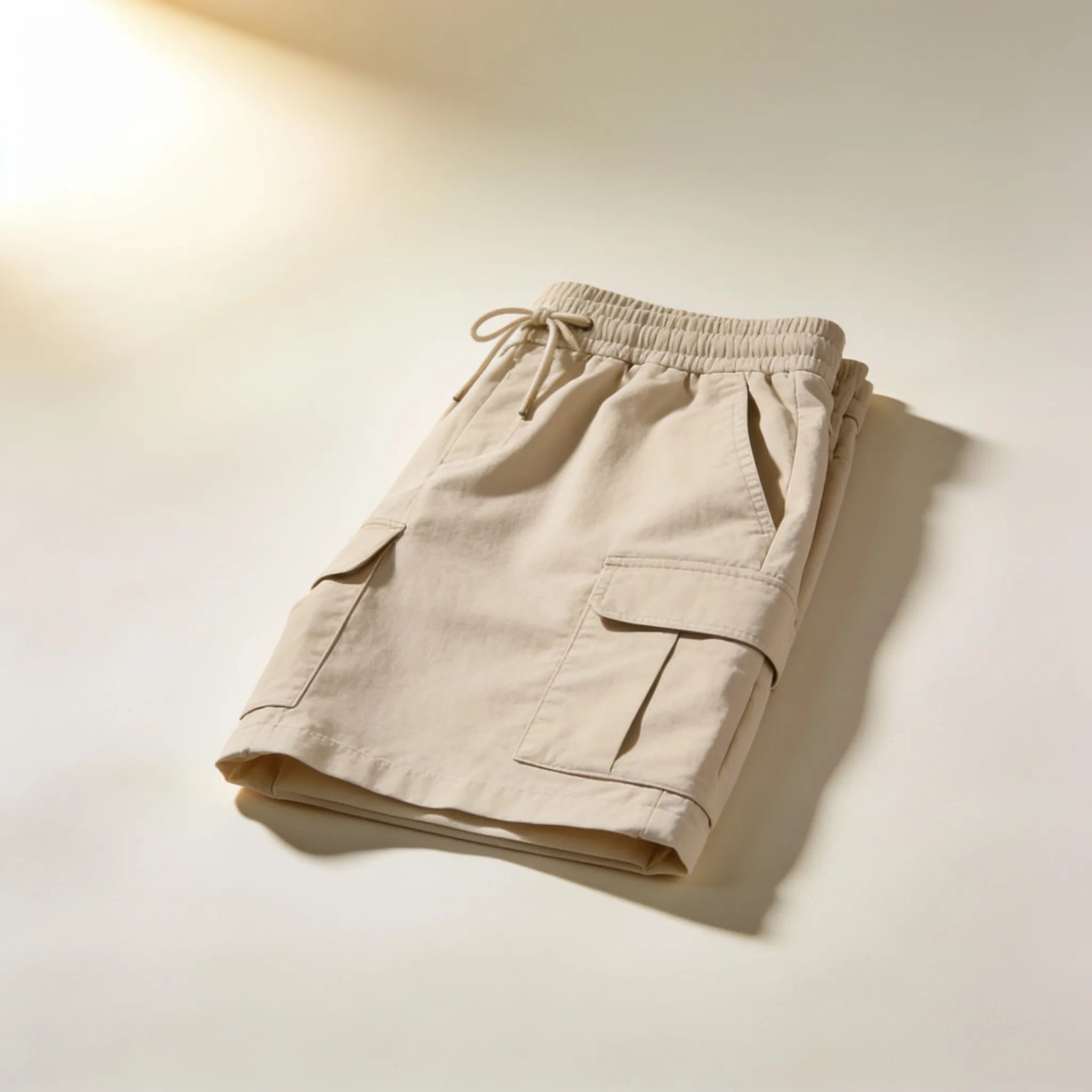 Men's Beige Cargo Jogger Shorts with Flap Pockets