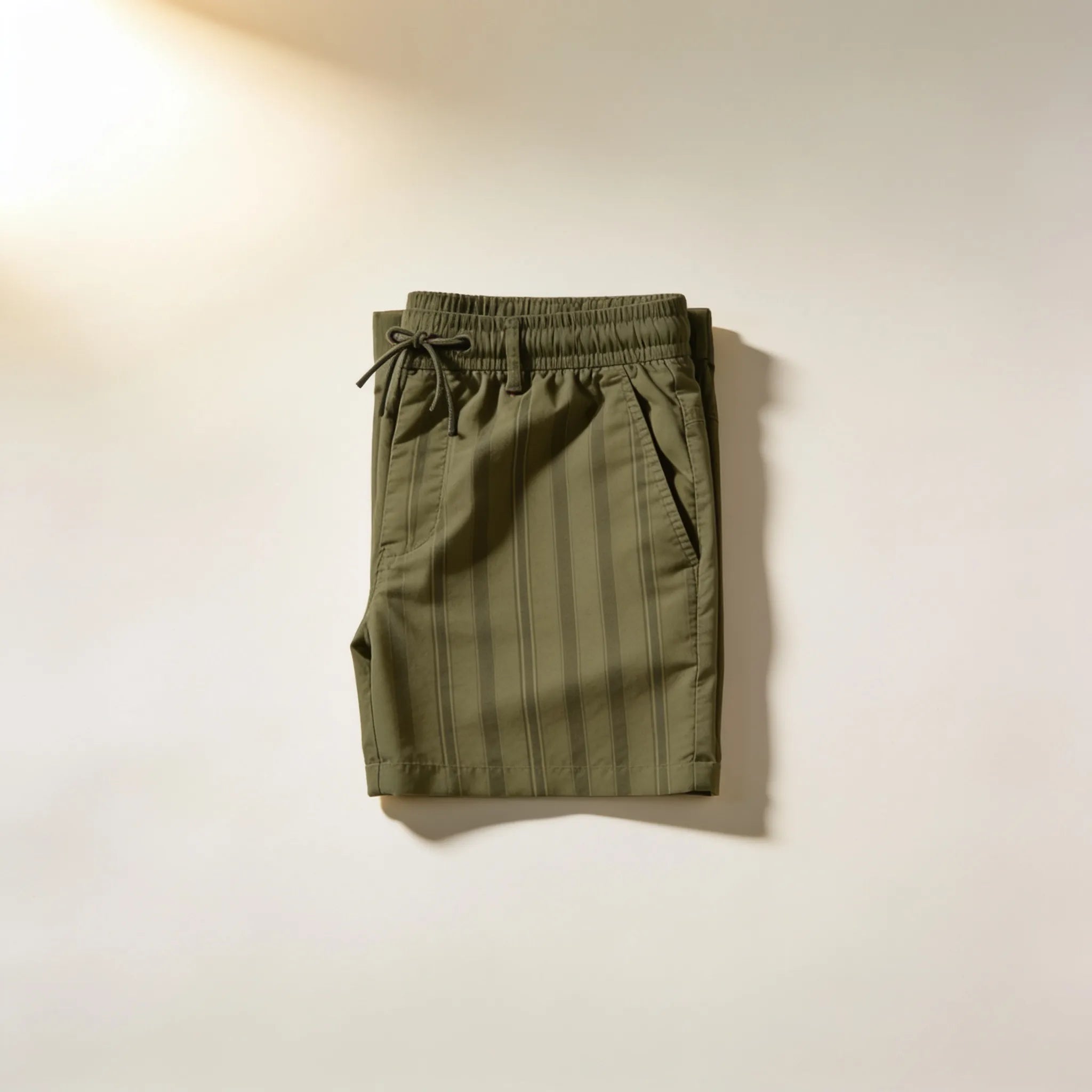 Men's Army Green Striped Swim Shorts top view