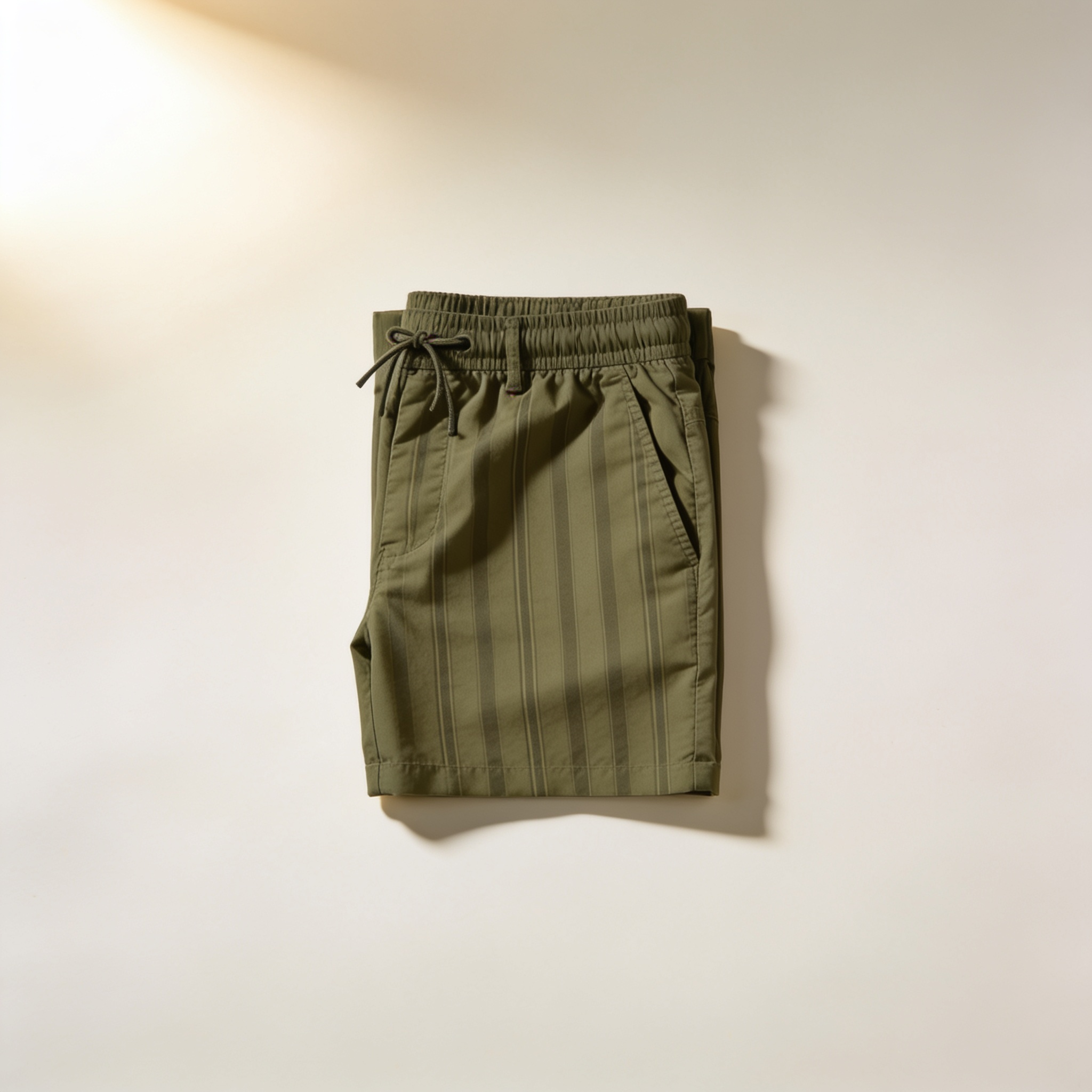 Men's Army Green Striped Swim Shorts top view
