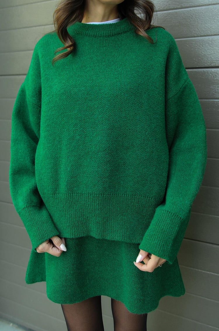 Green women's two-piece matching set, product view