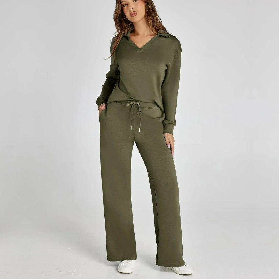 Green women's two-piece matching set, product view