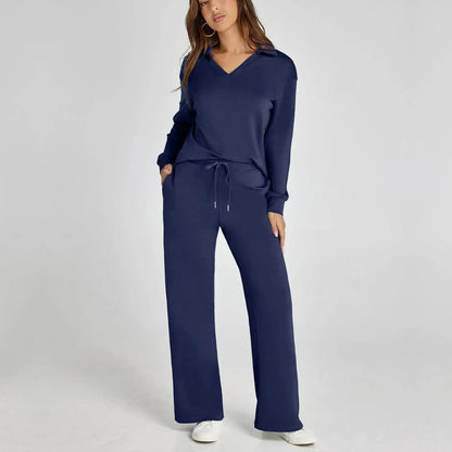 Dark blue women's two-piece matching set, product view