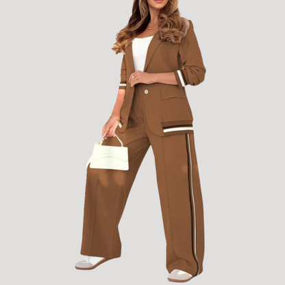 Brown women's two-piece matching set, product view