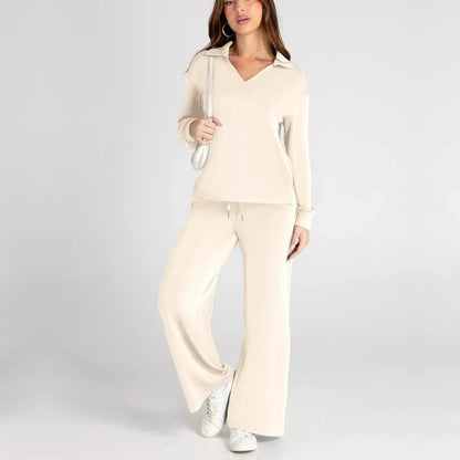 Beige women's two-piece matching set, product view