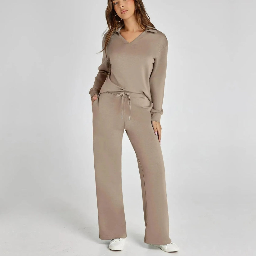 Brown women's two-piece matching set, product view