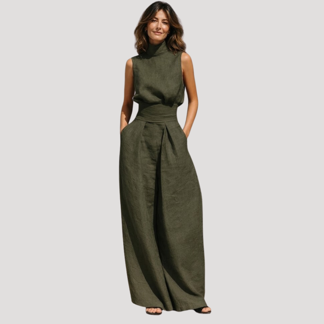 Military green women's two-piece matching set, alternate product view