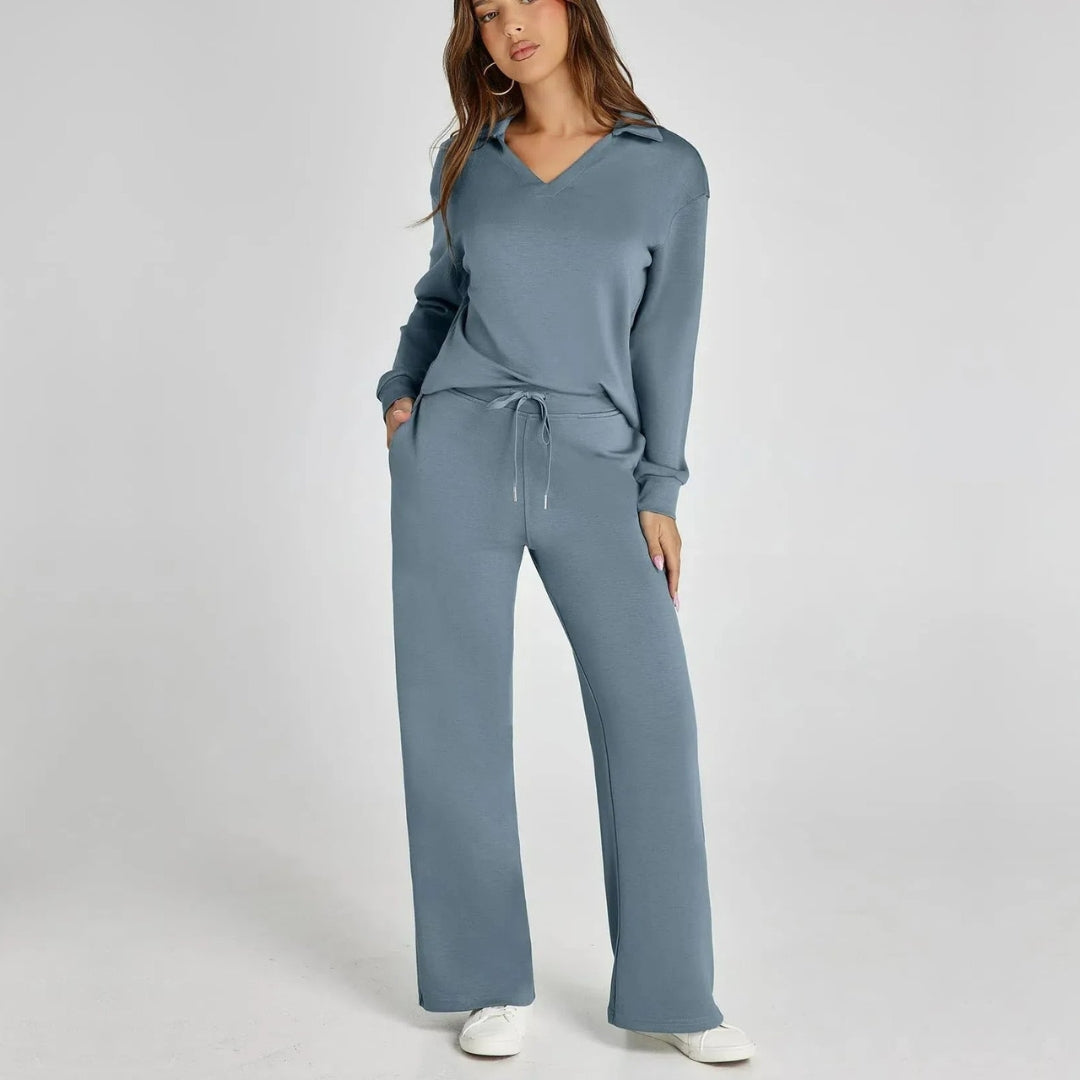 Light blue women's two-piece matching set, product view