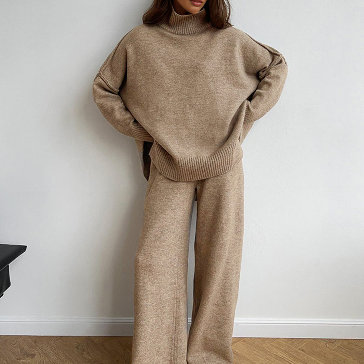Beige women's two-piece matching set, alternate product view
