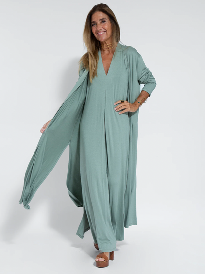 Türkises kleid + weste in türkis women's two-piece matching set, product view