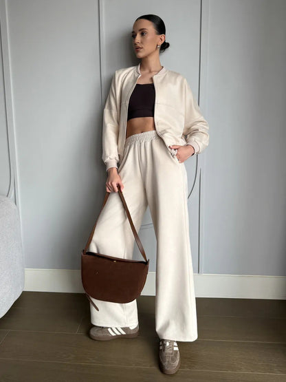 Beige women's two-piece matching set, alternate product view