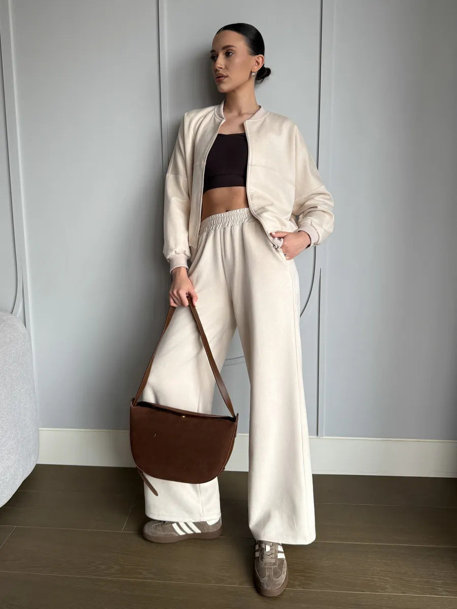 Beige women's two-piece matching set, alternate product view