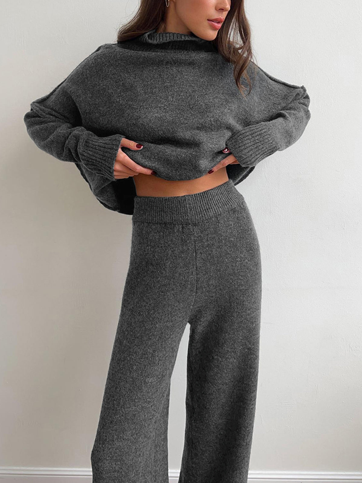 Gray women's two-piece matching set, alternate product view