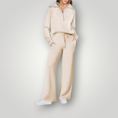 Beige women's two-piece matching set, alternate product view