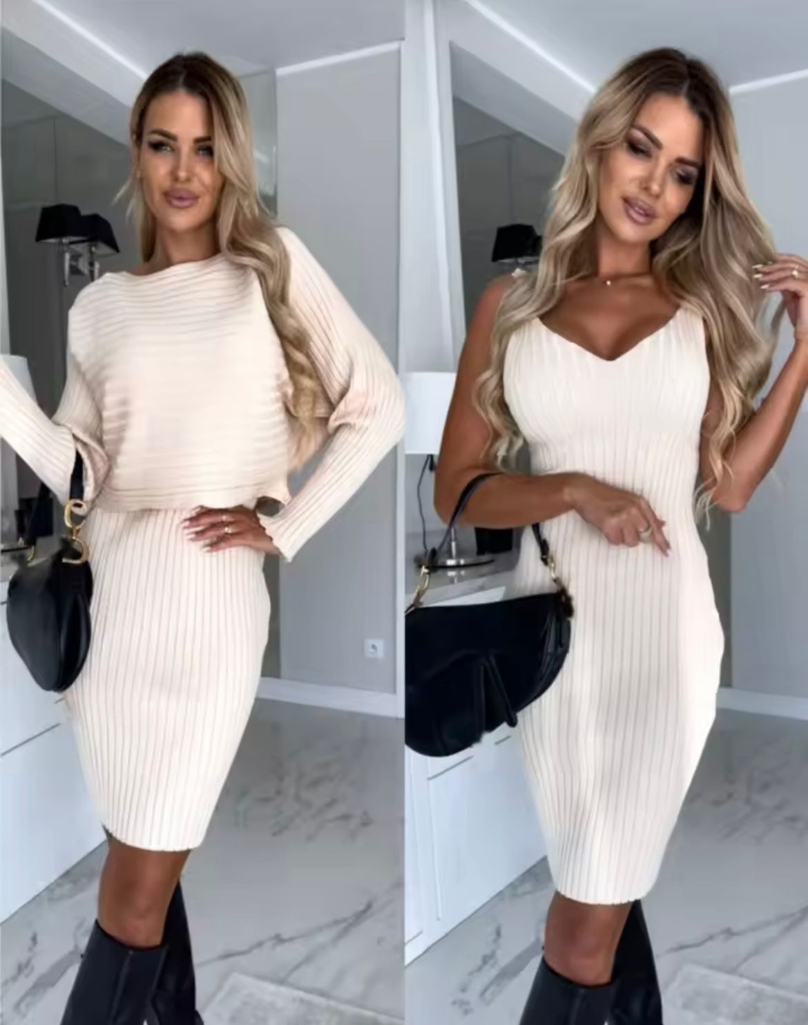 Beige women's two-piece matching set, alternate product view