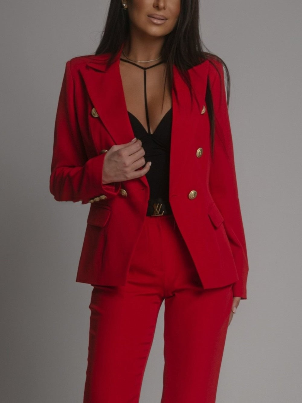 Red women's two-piece matching set, product view