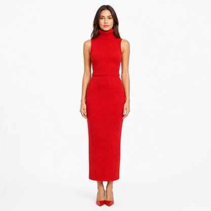 Red women's two-piece matching set, product view