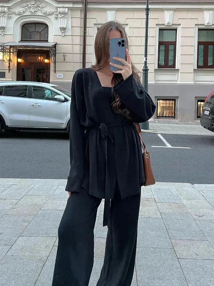 Black women's two-piece matching set, alternate product view
