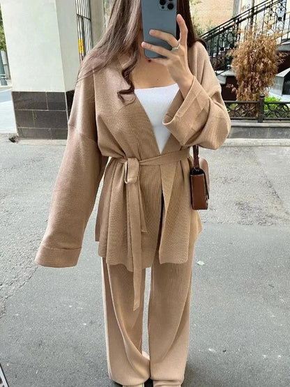Light brown women's two-piece matching set, product view