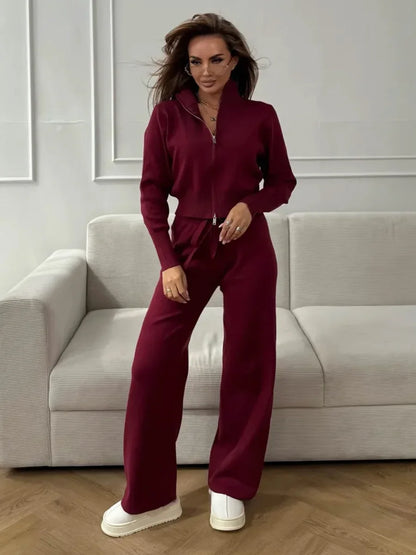 Burgundy women's two-piece matching set, alternate product view