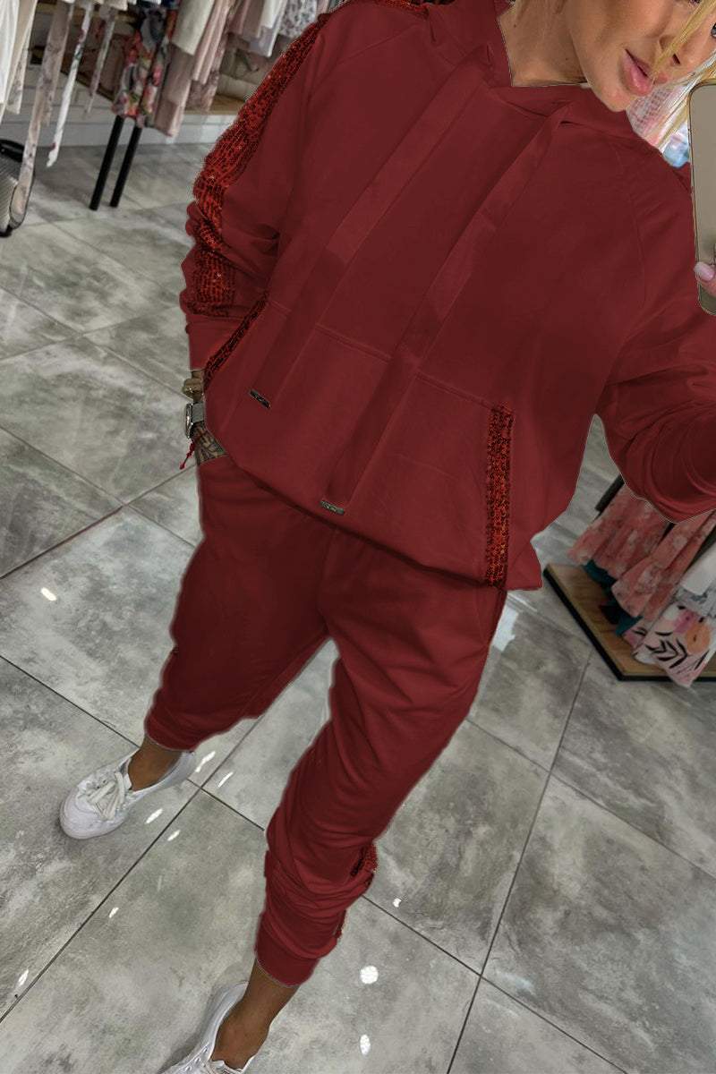 Red women's two-piece matching set, product view