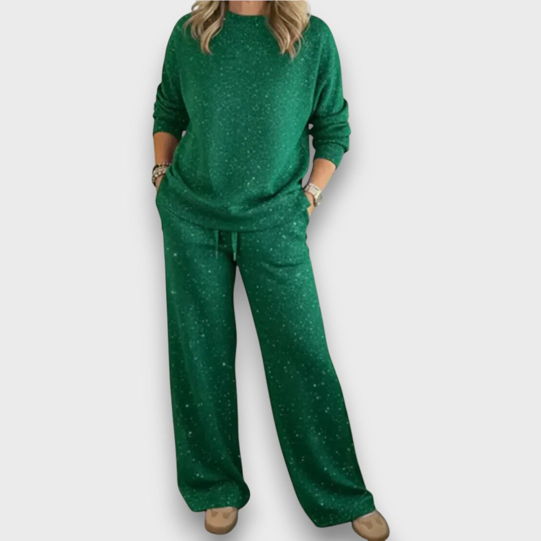 Green women's two-piece matching set, product view