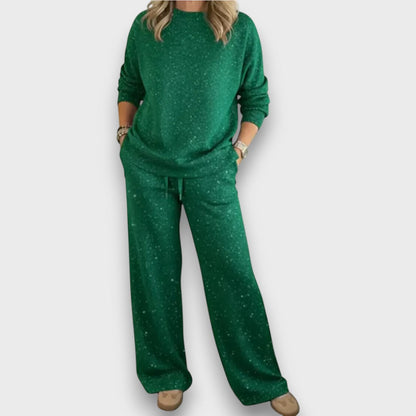Green women's two-piece matching set, product view