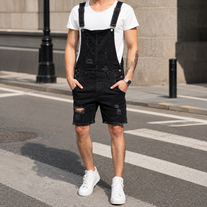 Caleb Distressed Denim Overalls