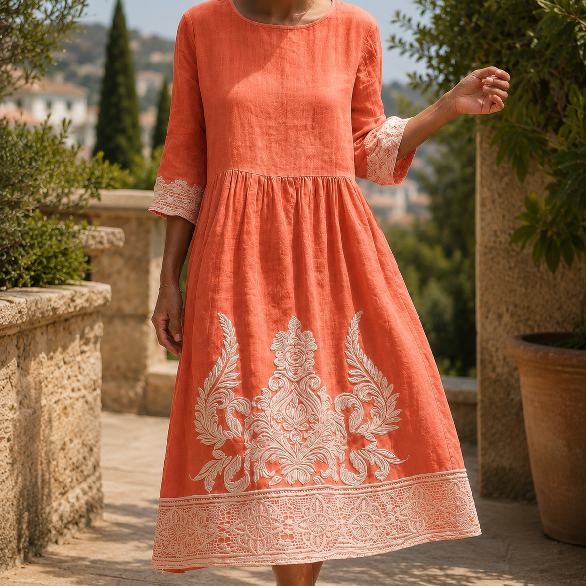 Xenia Embroidered Midi Dress