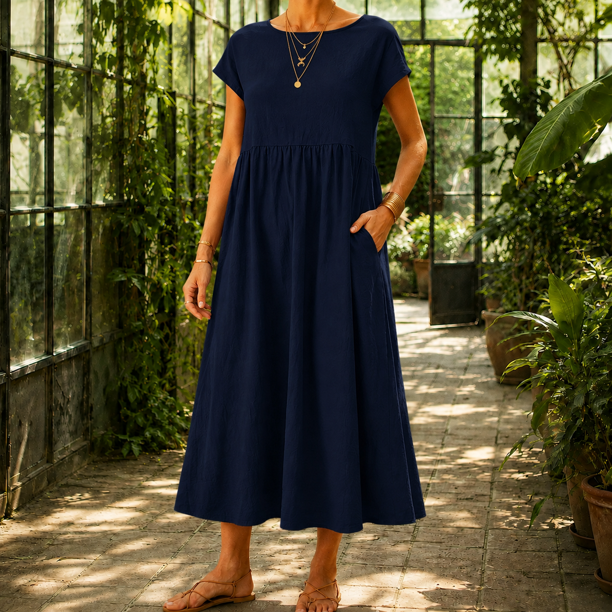 Estella Gathered Midi Dress