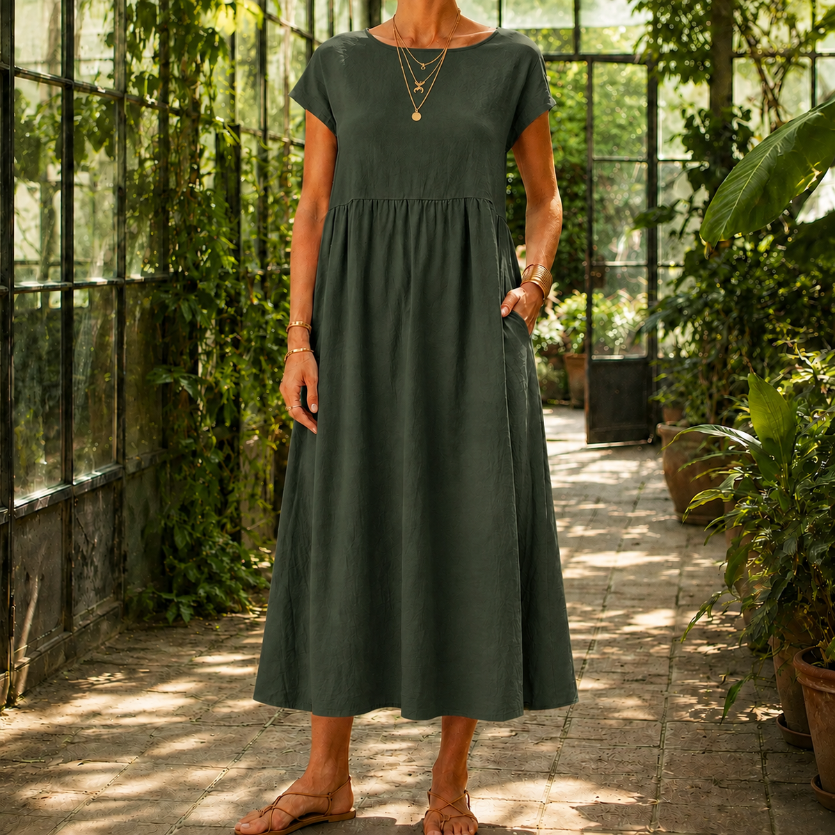 Estella Gathered Midi Dress