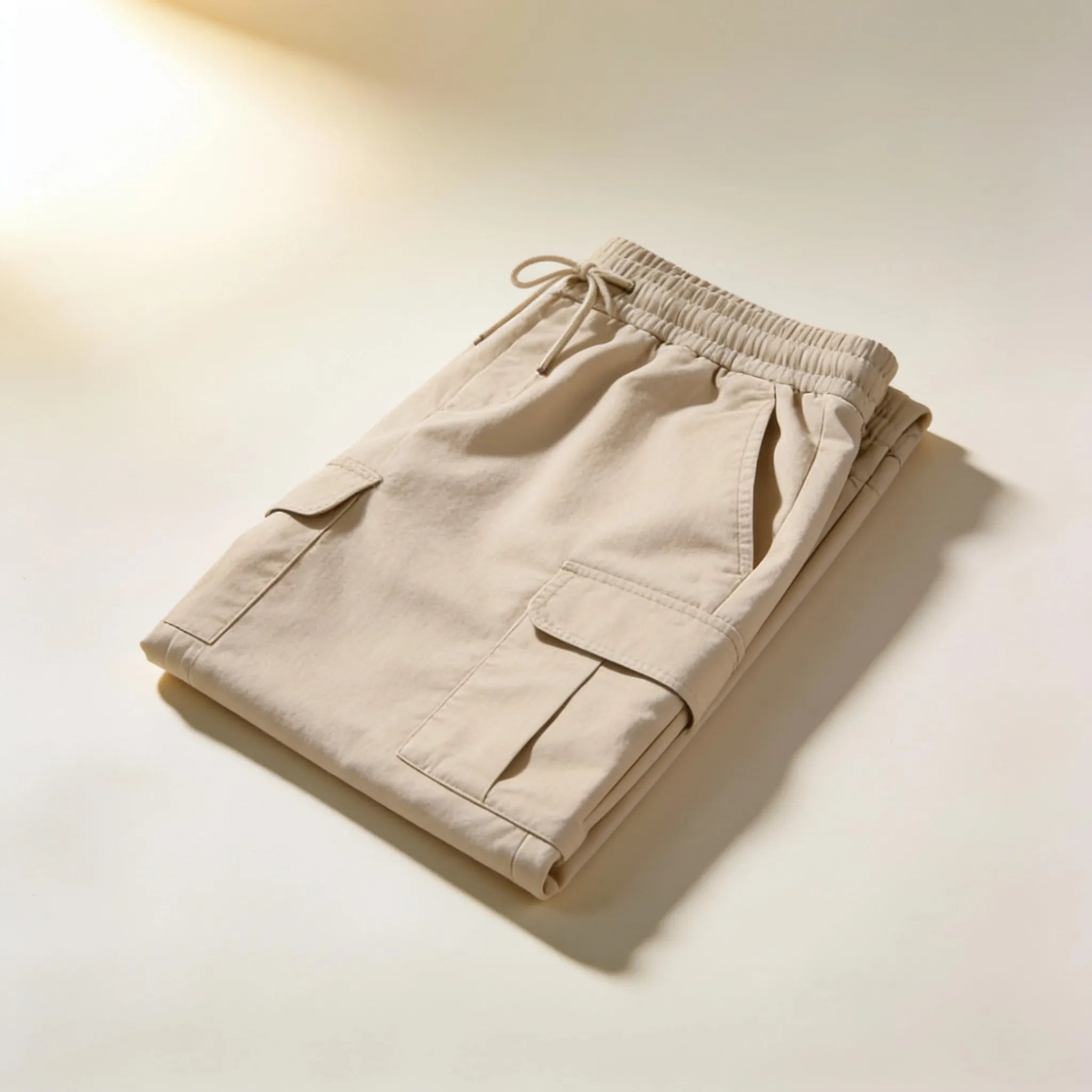 Men's Beige Cargo Jogger Shorts top view