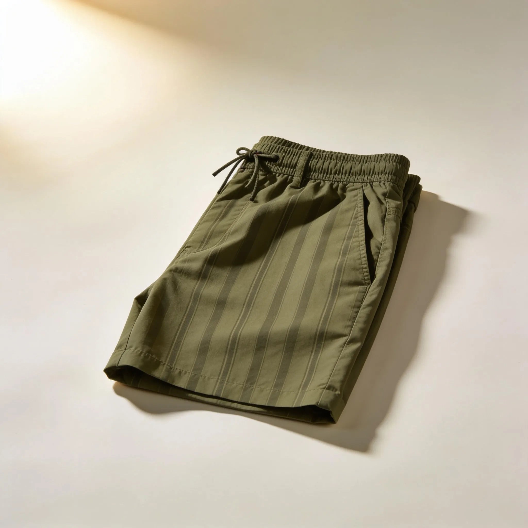 Men's Army Green Striped Swim Shorts