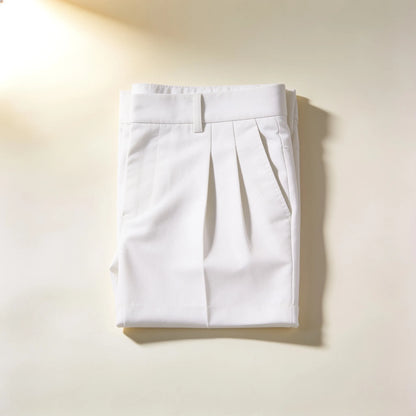 Men's White Tailored Pleated Chino Shorts top view