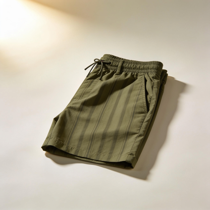 Men's Army Green Striped Swim Shorts