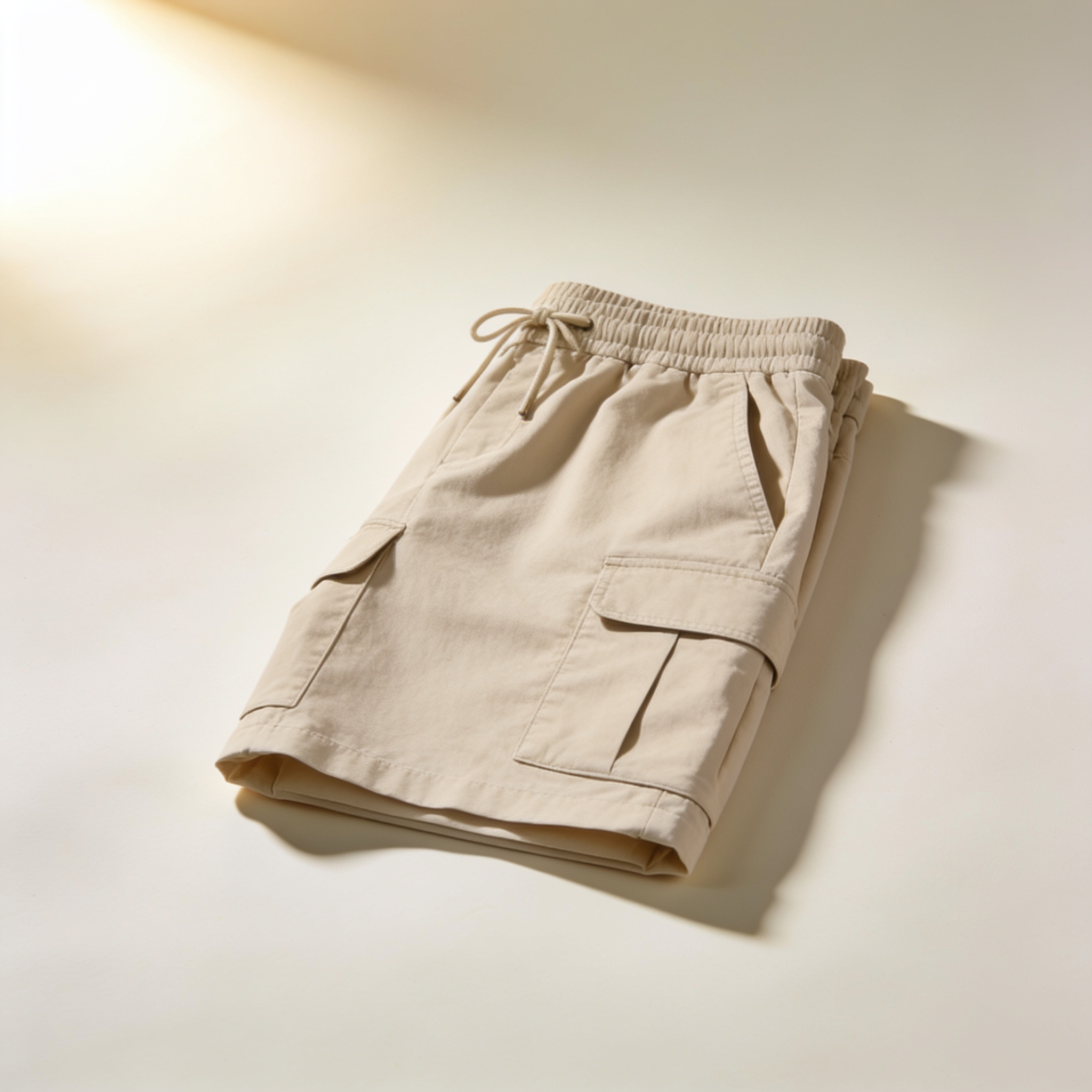 Men's Beige Cargo Jogger Shorts with Flap Pockets